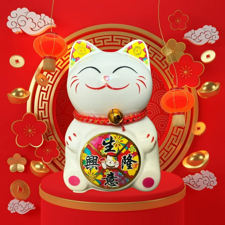Small Lucky Cat Coin Bank - Feng Shui Maneki Neko Ceramic Piggy
