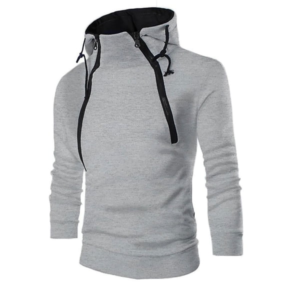 JTieacloth Hooded Sweatshirts Men's Casual Fashion Double Zip Front Color Long Sleeved Hoodie Gray
