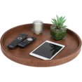 thumbnail image 3 of Round Serving Tray 20'', Elegant Faux Leather Circle Ottoman Table Tray, Serve Tea Coffee Breakfast in Bedroom Living Room Kitchen (Brown), 3 of 8