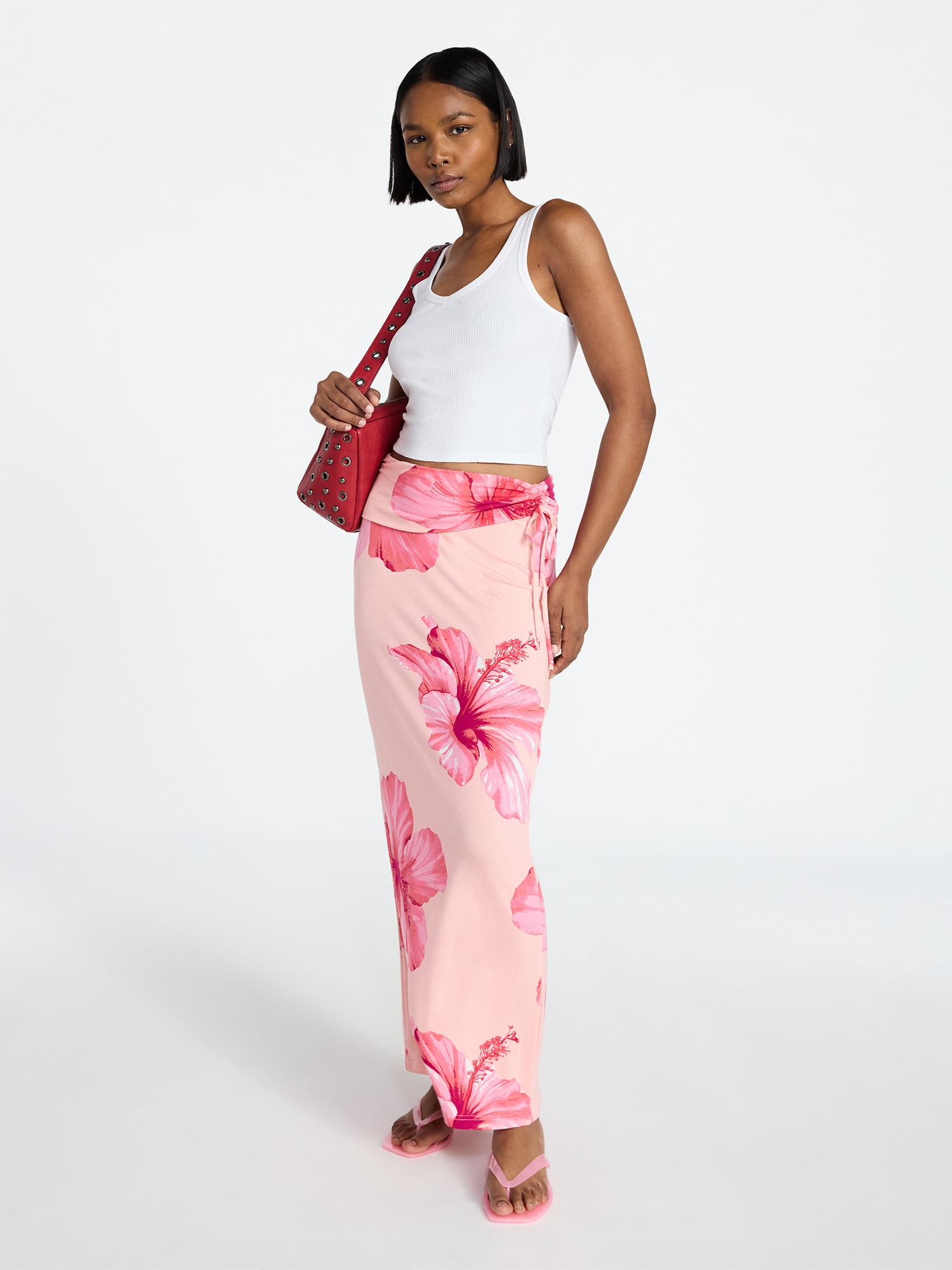 No Boundaries Knit Foldover Maxi Skirt with Side Tie, Women's