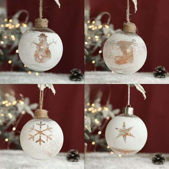 Fwttom 4" Glass Christmas Ball Ornaments | Fashion Printing Christmas Ornaments, Christmas Tree Ornaments for Wedding Party Christmas Decorations, 2.36" Shatterproof Holiday Gifts