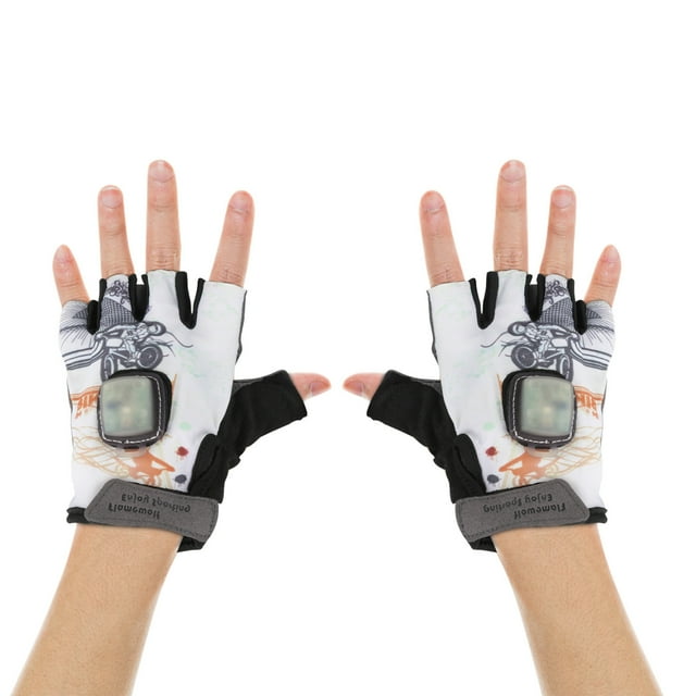 Gants de Vélo avec Signal de Virage LED / Gants de Cyclisme Demi-Doigt avec Lumières de Sécurité pour Conduite de Nuit / Sangle de Poignet Réglable pour Vélo de Route, Moto, Randonnée et Entraînement / Tissu Lycra