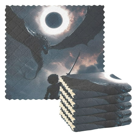 

6 Pieces of Kitchen Towels 11x11Inch Kitchen Dish Cloths Kitchen Dish Towels Reuseable Cleaning Cloths Young Boy and Dragon