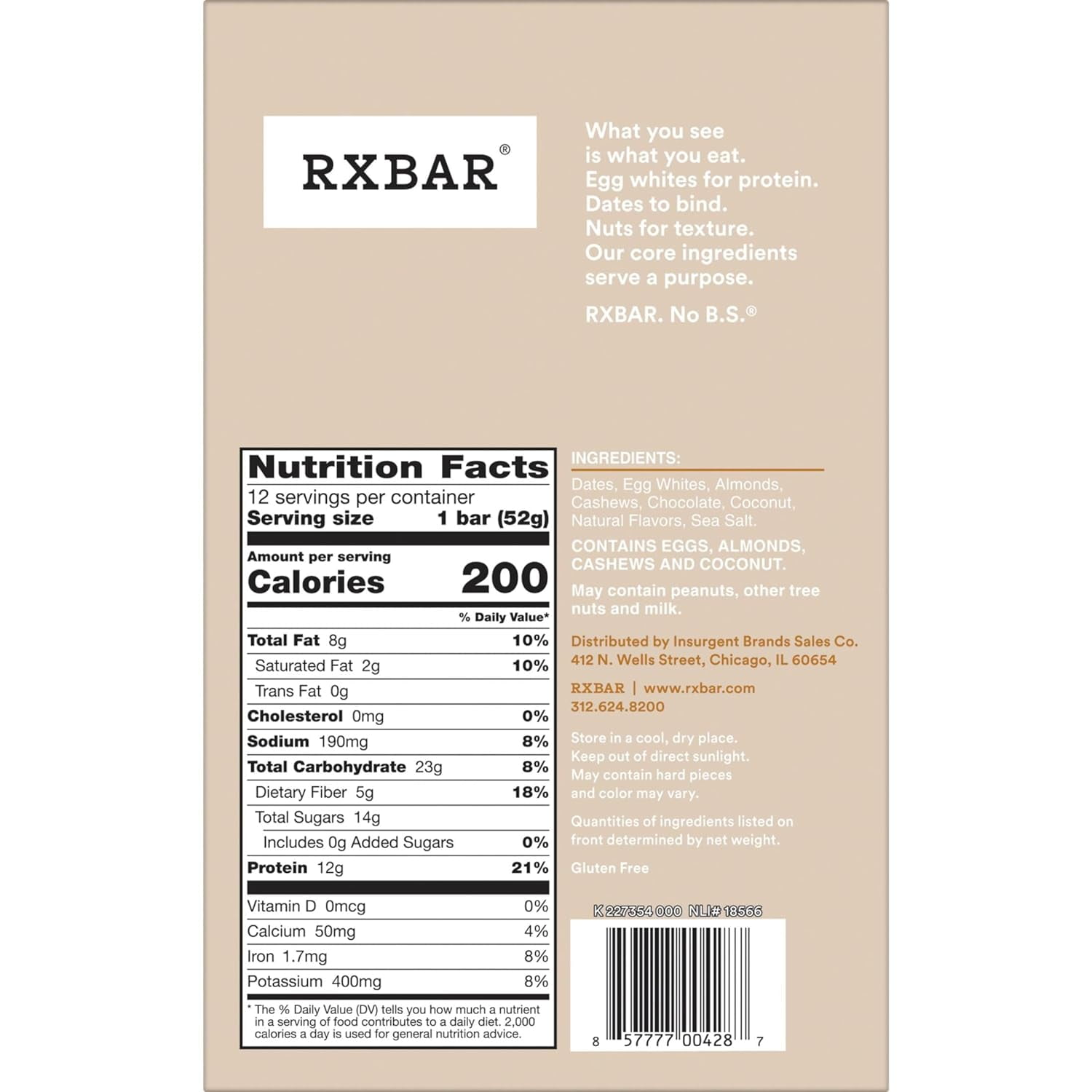 Protein Bars, Protein Snack, Snack Bars, Coconut Chocolate, 22oz Box (12 Bars)