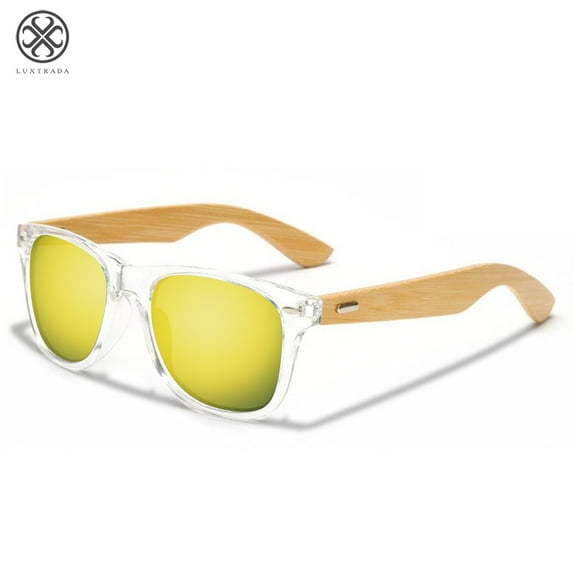 Luxtrada Vintage Classic Stylish Wood Wooden Bamboo Eyewear Unisex Mens Womens Retro Sunglasses (Clear&Gold)