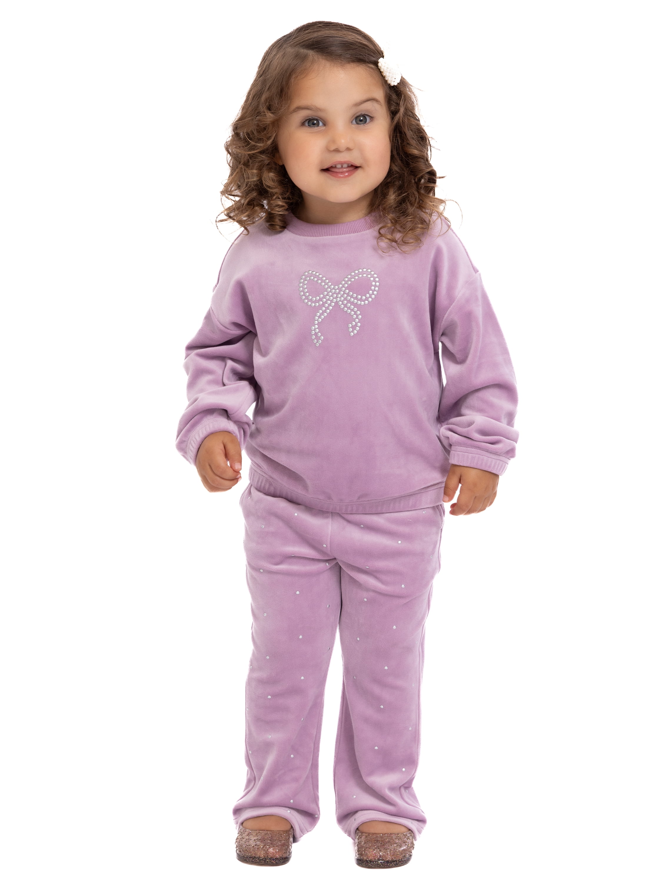 Wonder Nation Toddler Girls Embellished Velour Sweatshirt and Flare Pants Set, 2-Piece, Sizes 12M-5T