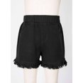 thumbnail image 3 of JanJean Kids Girls High Waist Denim Jean Shorts Frayed Raw Hem Wide Leg Short Jeans Hot Pants Loose Black 160, 3 of 7