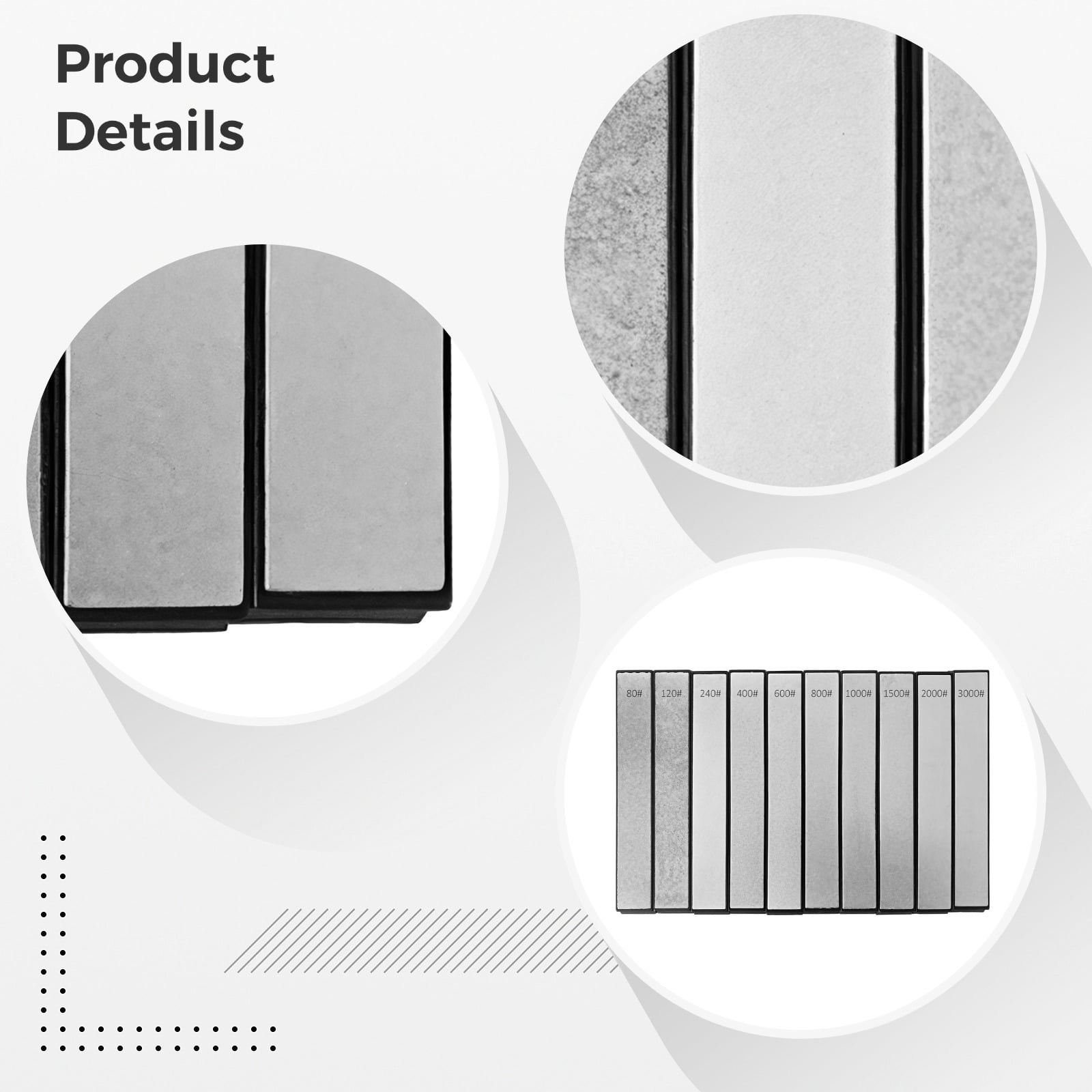 10 Pcs Diamond Sharpening Plate Set - 80/120/240/400/600/800/1000/1500/2000/3000 Grit Sharpening Stones,Knife Sharpeners with a Plastic Base - No Oil or Water Needed