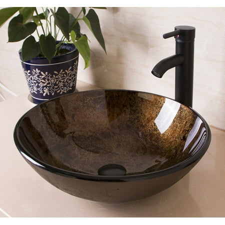 Artistic Glass Vessel Sink Bowl Combo Oil Rubbed Bronze Faucet Matching Drain