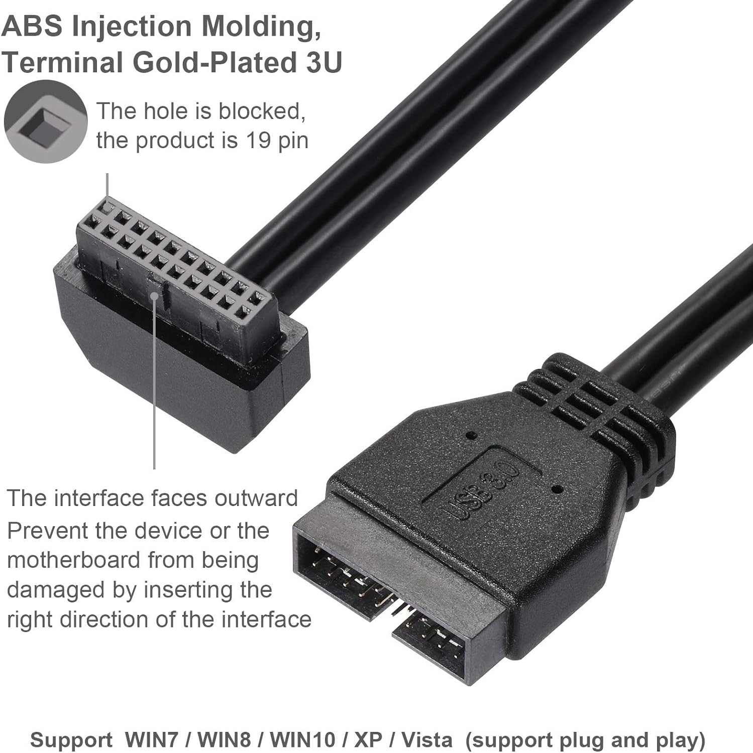 HRTGFD-Motherboard Front 19 Pin Male to Female Extension Cable High Speed Connection (The Interface Faces Outward) SATA USB Extension Cable USB 3.0 19-Pin Matherboard USB Front Panel