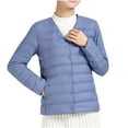 thumbnail image 2 of Dwaogom Women's Puffer Jacket Lightweight Quilted Padded Coat Zip-up Winter Warm Outerwear Solid Color Lightweight Down Jacket Round Neck Short Jacket Long Sleeved Cotton Jacket, 2 of 3