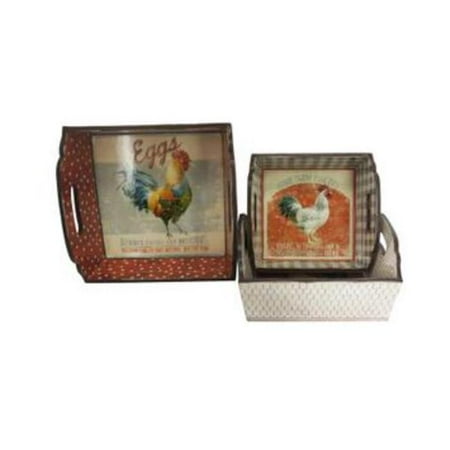 

Jeco HD-HA045 Rooster-Themed Wooden Tray - Set of 3