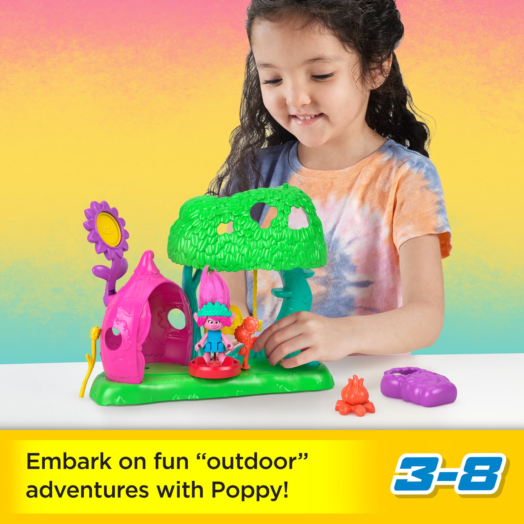 Imaginext DreamWorks Trolls Flower Fun Campsite Playset with Poppy Figure & 4 Play Pieces