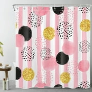 HVEST Pink and White Striped Shower Curtain Decor, Modern Black and Gold Geometric Pattern Shower Curtain for Bathroom 72X78 inch Polyester Fabric Bathroom Decoration Bath Curtains Hooks Included