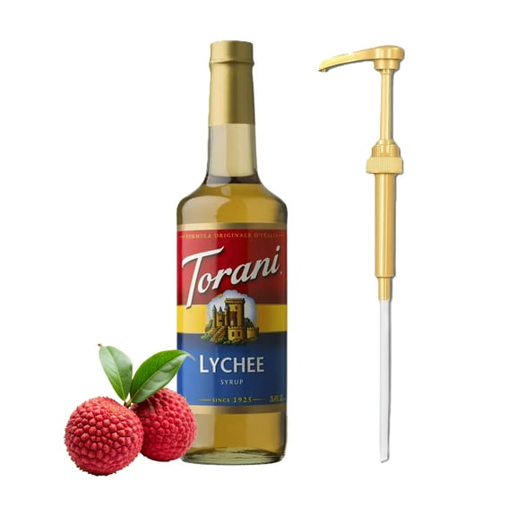 Torani Lychee Flavouring Syrup, 25.4 fl oz Glass Bottle with Absol Gold Pump