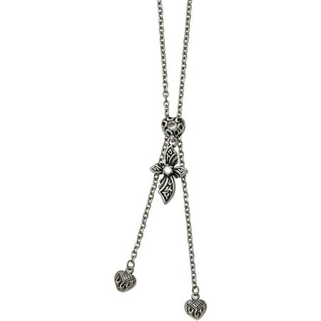 Primal Steel CZ Stainless Steel Antiqued and Polished Adjustable Necklace