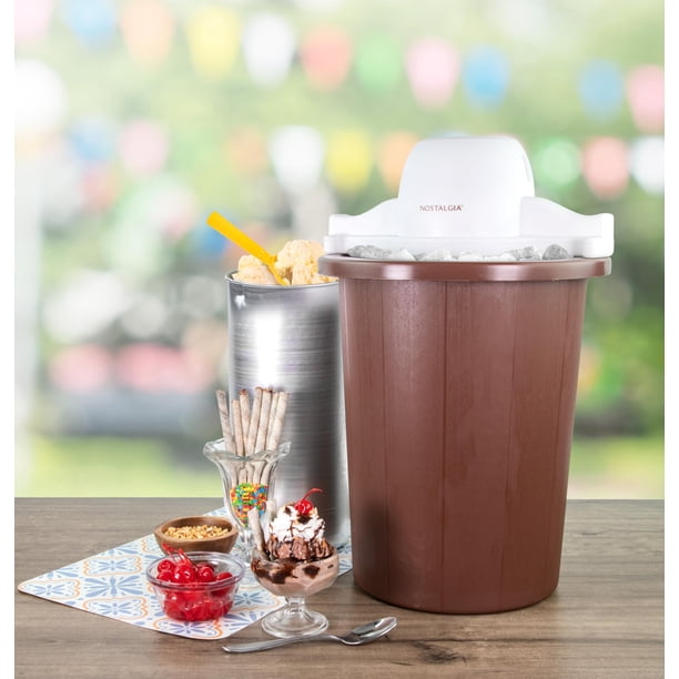 Máquina para hacer helados eléctrica Nostalgia - Estilo salón, antigua máquina para hacer helados suaves que hace yogur helado o helado en minutos - Divertido aparato de cocina - Arco blanco y oscuro