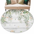 thumbnail image 2 of Round Area Rug 8 Ft, Watercolor Floral Washable Non-Slip Circle Carpet for Living Room/Bedroom, Spring Flowers Leaves Botanical Wood Grain Collection Low-Profile Large Area Rugs for Indoor, 2 of 7