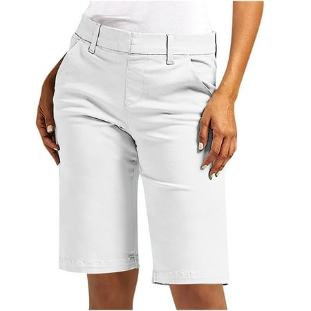 Tittly Shorts for Women Sweat Shorts Chino Shorts For Women Comfy Casual Slim Fit Pull On Knee Length Shorts Solid Shorts With Pockets Running Shorts Sweatpants Women White S