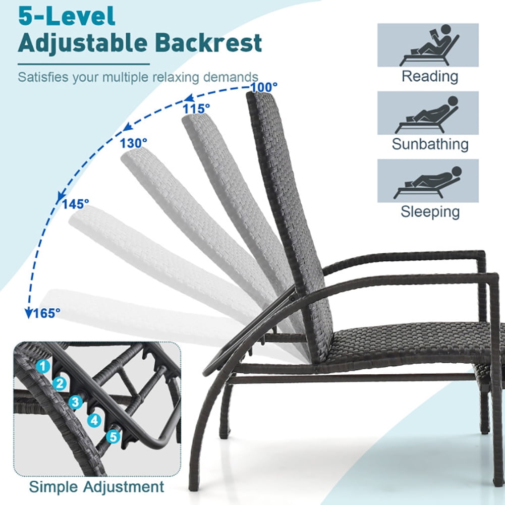 Aimee Lii Patio Chaise Lounge Outdoor Rattan Lounge Chair with Retractable Ottoman, Outdoor Patio Furniture