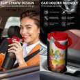 thumbnail image 5 of 30oz Pioneer Colorful Floral Stainless Steel Flip Straw Tumbler with Lid and Straw Spill Proof Travel Cup Double Wall Vacuum Insulated Coffee Mug with Top Handled Crimson, 5 of 7