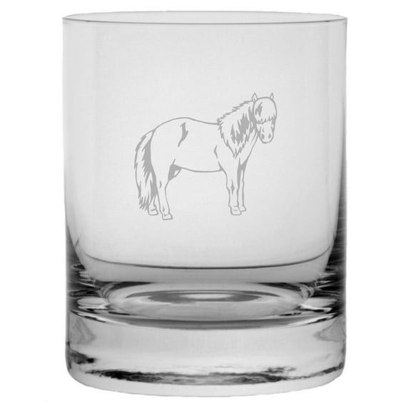 Miniature Body - Alternate Horse Themed Etched 10.25oz Crystal Rocks Whisky Glass