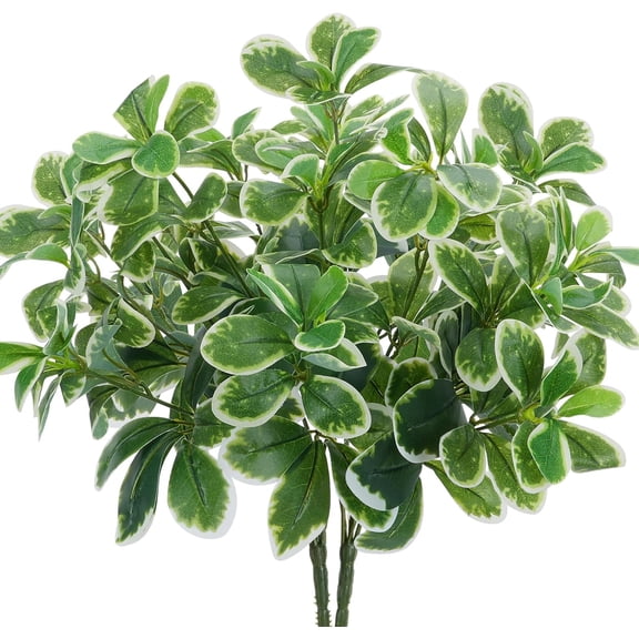 Artificial Shrub Silk Green Outdoor Artificial Plant Realistic Touch Green Leaves with Stems Shrub for Home Decor Indoor Garden Front Porch Office Desk Wall Decoration 2 Pieces
