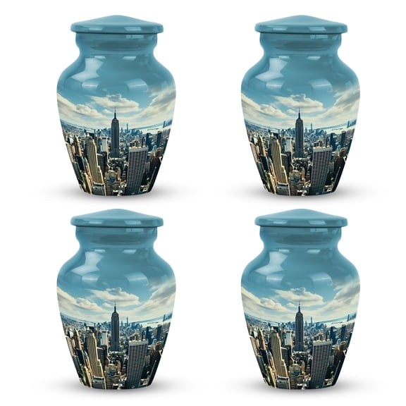 New York City Skyline - Miniature Urn For Human Remains - Keepsakes For Ashes - 3 Inch - Pack Of 4 - Little Urns For Mom & Dad - Cremation Urn For Adult Funeral - Unique Ashes Urn - Funeral Urns