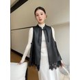 thumbnail image 4 of Chaqueta de piel auténtica sin mangas con cuello alto para mujer, tendencia 2024, abrigo de piel de oveja auténtica con forro de encaje de doble cara, 4 of 5