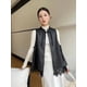 thumbnail image 4 of Chaqueta de piel auténtica sin mangas con cuello alto para mujer, tendencia 2024, abrigo de piel de oveja auténtica con forro de encaje de doble cara, 4 of 5