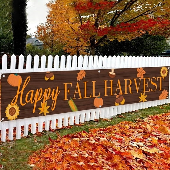120x20in Wood Rustic Happy Fall Harvest Banner for Thanksgiving Decor