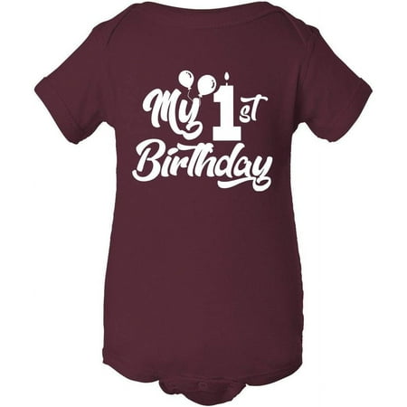Custom Apparel House My First Birthday Baby Onesie – Baby Boys My 1st Birthday Bodysuits Shirts and Outfits Maroon