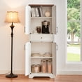 thumbnail image 3 of TrumanPick 68"H Tall Kitchen Pantry with 4 Doors, 1 Drawer Modern Freestanding Storage Cabinet for Dining Room Living Room, White/Walnut, 3 of 9