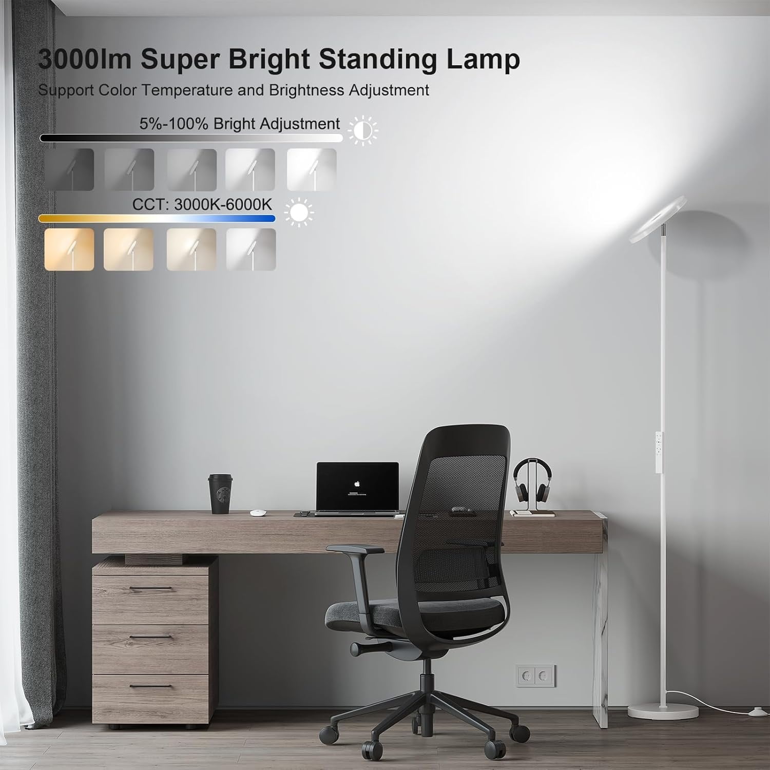 Floor Lamps for Living Room, 32W/3000LM Super Bright LED Floor Lamp with Remote Control, 69" Tall Standing Lamp with Stepless Dimmable, Modern Corner Lamp for Bedroom, Office White