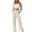 Beige, variant on Women's Elastic Waist Drawstring Textured Straight Leg Slit Pants, Breathable Comfort Trousers for Daily Commute & Modern Style Beige XXL