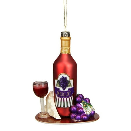Peacock Wine Bottle Tree Northlight Seasonal Tuscan Winery Glittered ''Merlot'' Wine Bottle Glass Christmas Ornament ()