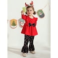 thumbnail image 6 of GYRATEDREAM Toddler little Girl Christmas Clothes Set Santa Claus Print Shirt+Plaid Flared Bell Bottom Pants Winter Outfits 18M-6T, 6 of 7