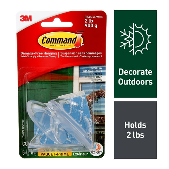 Command™ Outdoor Window Hook 17091CLRAWVPEF, Clear, Medium