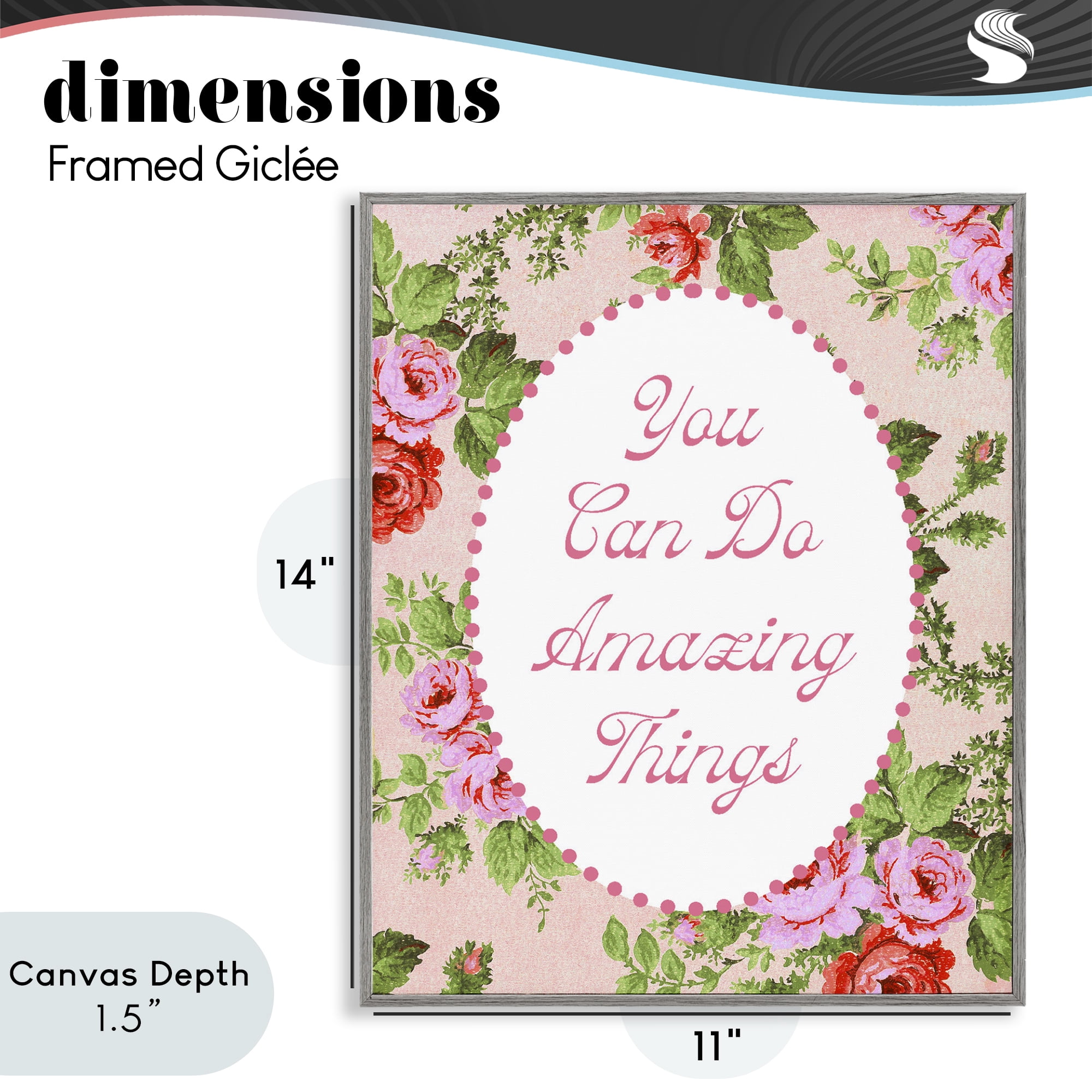 Stupell Industries You Can Do Amazing Things with Vintage Florals Gray Framed Giclee Art, design by Lil' Rue