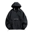 thumbnail image 2 of Men's Letter Print Quarter-Zip Hooded Jacket, Casual Regular Fit Long Sleeve Lightweight Outerwear for Spring & Fall, Daily Fashion Top,Black,L, 2 of 6