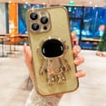 thumbnail image 3 of Electroplated Astronaut Hidden Stand Case for iPhone 14 Pro Max Case for Women with Camera Protection Foldable Astronaut Kickstand Phone Case Soft Glitter Bling Protective Case (Space Gold), 3 of 12