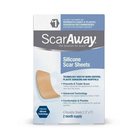 ScarAway Silicone Scar Sheets, 4 Reusable Sheets, 2 Month (Best Scar Treatment For Tummy Tuck)
