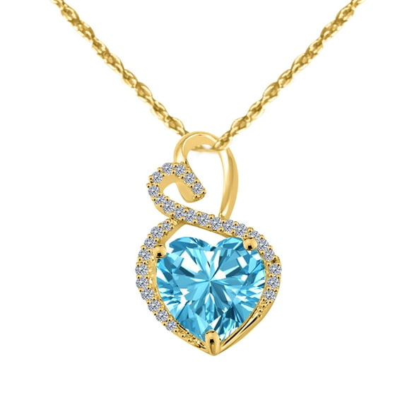 Mauli Jewels Engagement Necklace for Women 3.90 Carat Diamond And Heart Shape Gemstone Yellow Gold Pendant 4 prongs 14K With 18'' Chain|Silver Chain