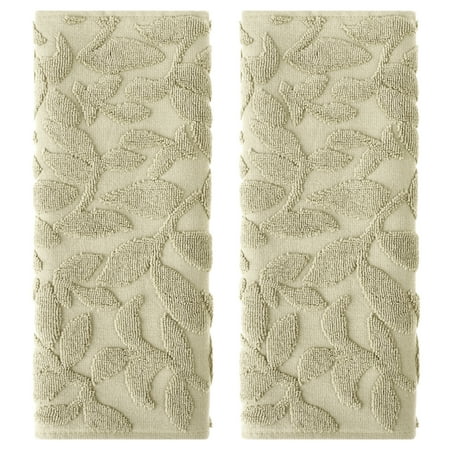 REGALWOVEN Jacquard Pattern Boho Decorative Hand Towels, Cotton Turkish Absorbent Soft Hand Towel for Bathroom, Kitchen, Hotel, Spa Khaki 2-Piece