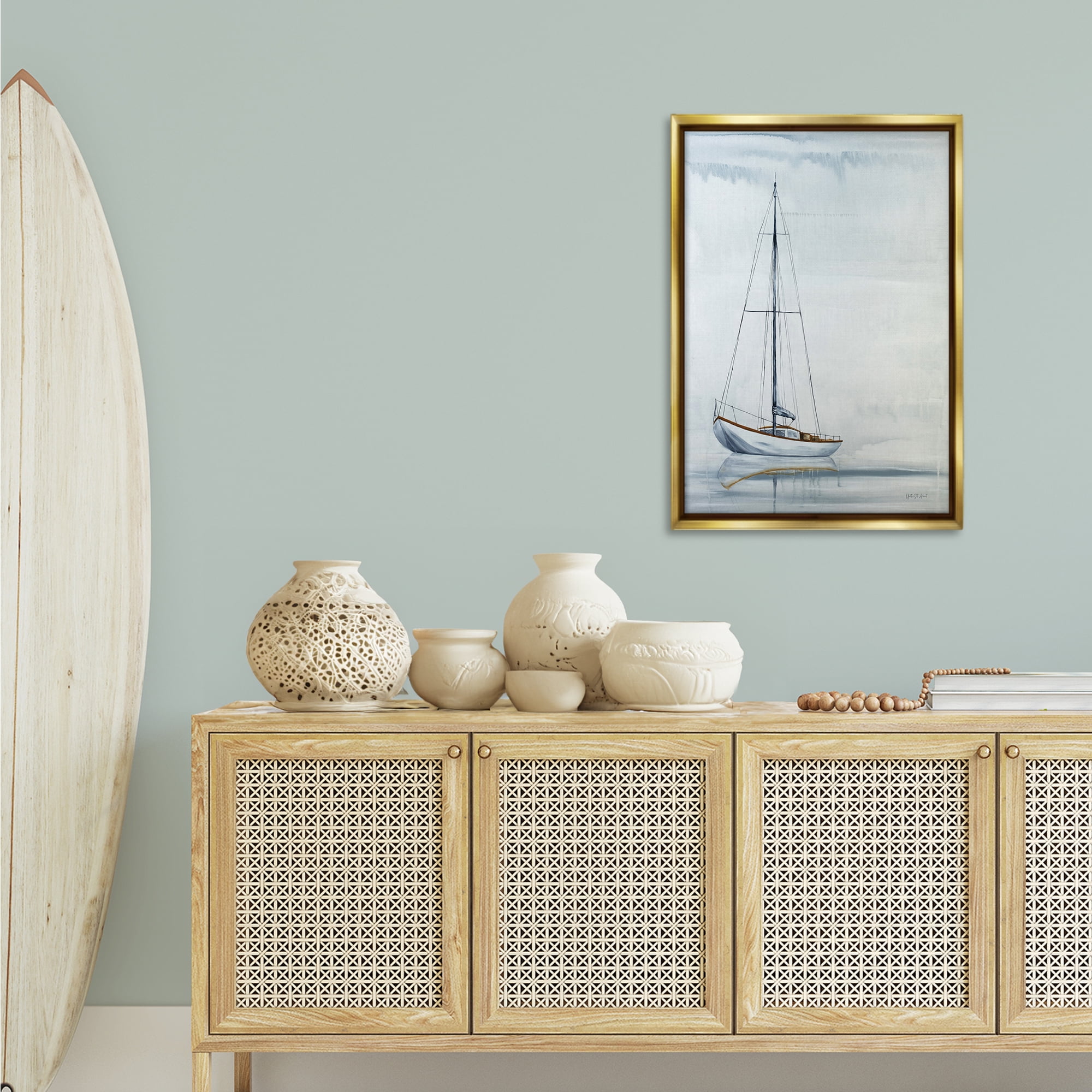 Stupell Industries Sail The Horizon Transportation Painting Gold Floater Framed Canvas Art Print Wall Art, 21 x 31