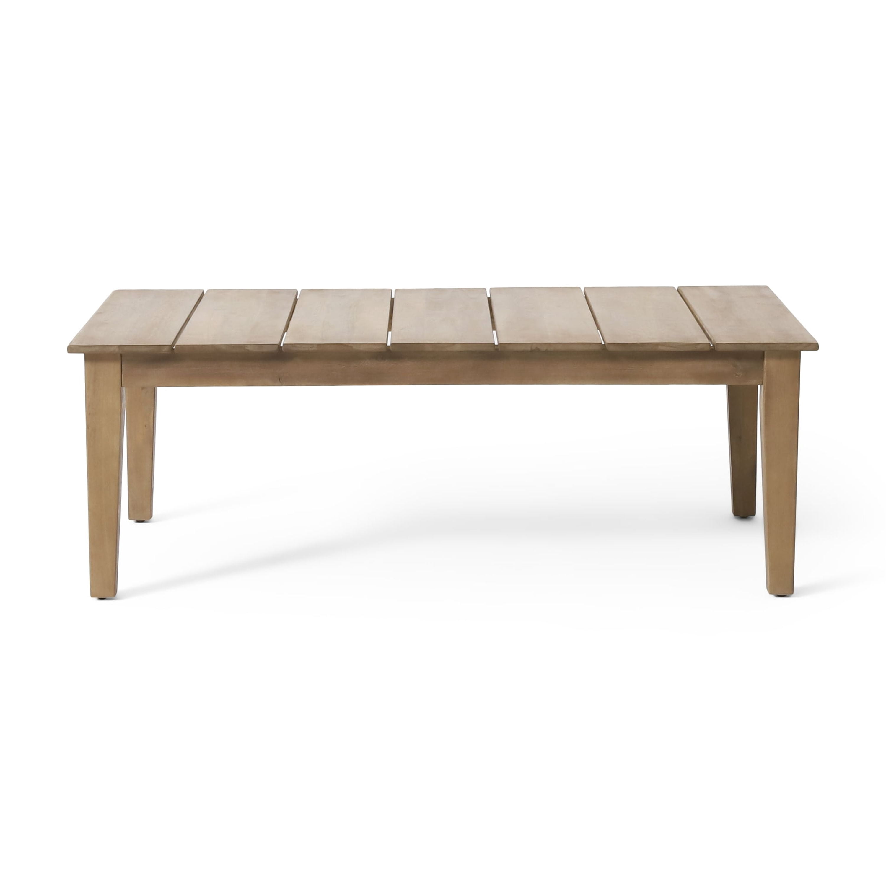 39.5-Inch Acacia Wood Outdoor Coffee Table with Slatted Top and Tapered Legs, Rustic Patio Table for Backyard, Light Brown