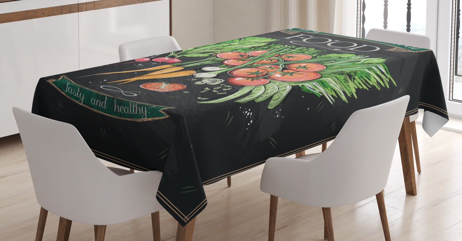 Vegan Tablecloth, Chalkboard Style Background with Hand Drawn Organic