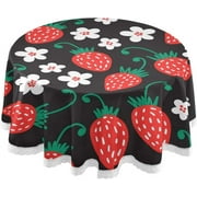 SKYSONIC Strawberries Daisies Tablecloth Durable 60 Inch Round Table Cloth Waterproof Stain Proof Camping Tablecloths for Outdoor Picnic Family Dinner Restaurant Decoration