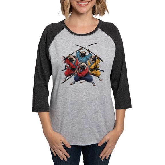 CafePress - Pugs Ninja T Shirt Women's Baseball T Shirt - Womens Baseball Tee