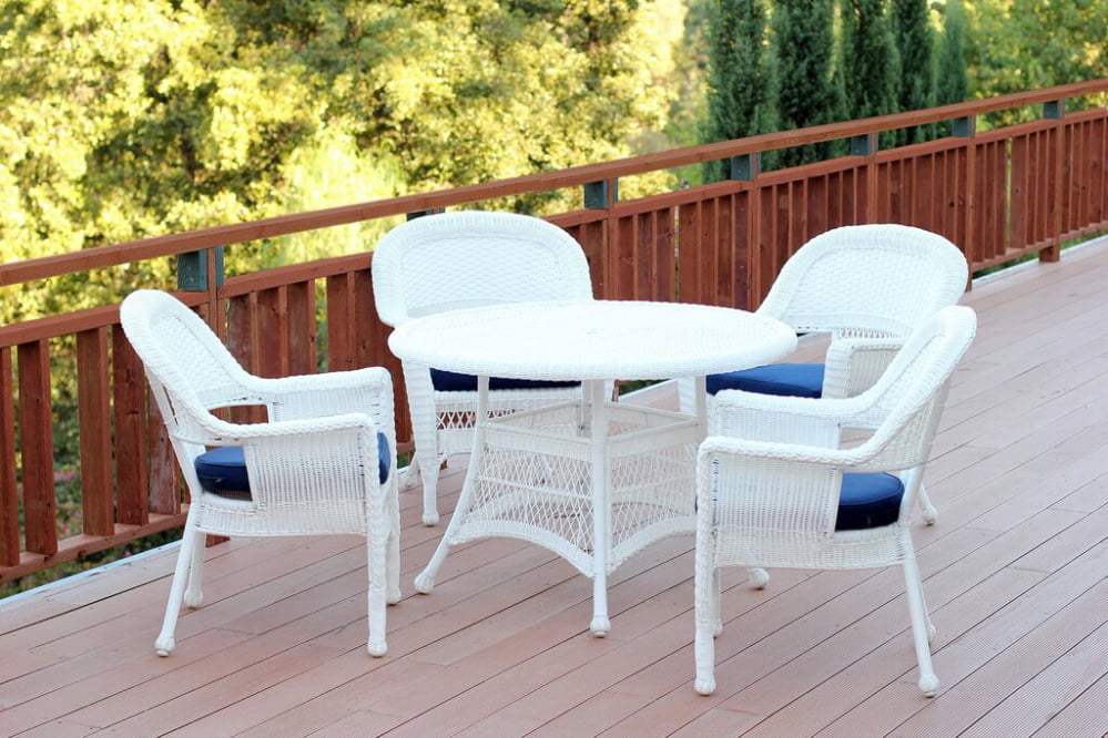 Set of 5 White Resin Wicker Chair & Table Patio Dining Furniture Set